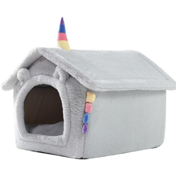 Christmas Cat Cat House tuulenpitävä söpö kissan luolapesä Joulun lämmin kissansänky talveksi Mukava kissan talon sänky (harmaa)