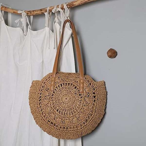 Olkilaukku naisille, suuret olkilaukut kudottu Käsintehty kantolaukku Kesäinen olkilaukku Bohemian Crossbody Bag A916-695 B