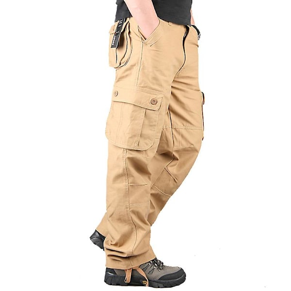 Enfärgade Cargo-byxor för män Khaki 34