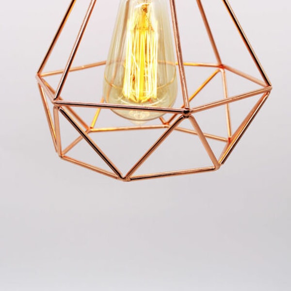 Metal diamantform pendel lysekrone moderne E27 loftslampe til soveværelset stue bar rose - rosa guld