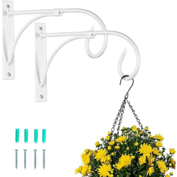2 delar Vit hängande korgställ, vägghängande fästen Krokar, hängande växtställ, trädgårdskrokar, utomhushållare för blomkrukor Växter Lyktor foder