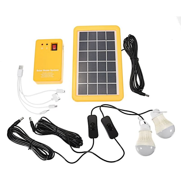 Generator Solar System Panel 3W USB telefonladdare +2 glödlampor, för utomhusbruk, trädgård, trädgård