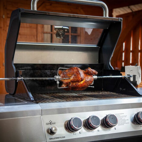 117 cm grillspyd med 2 kødspyd og rustfri stålmotor 220V grillspyd elektrisk grillspyd