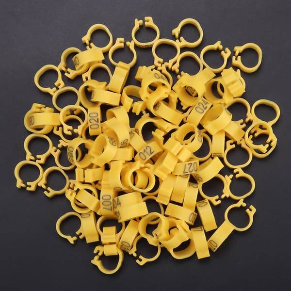 100 st 8 mm Numrerade 001-100 Plast Duva Benringar Gul