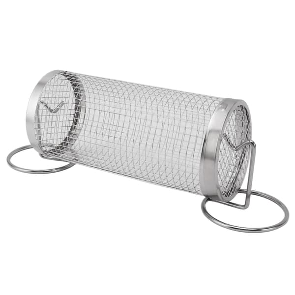 Grillkurv i rustfrit stål, cylinder, rullegaffel, krog til udendørs camping