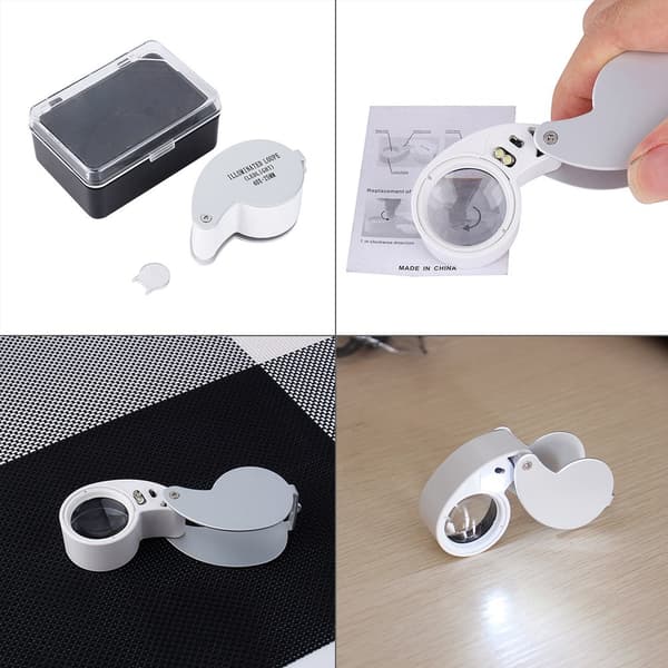 LED-upplyst 40X Sliver-förstoringsglas juvelerarlupp