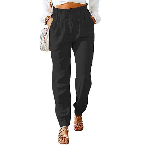 Kvinders flæsede stretch-haremsbukser Black L