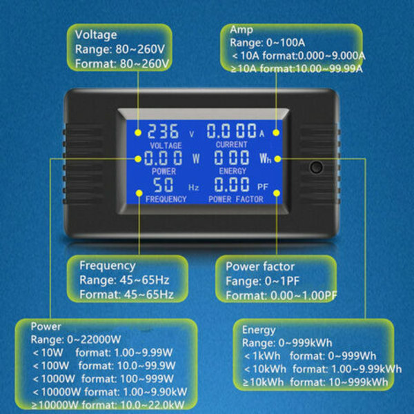 PZEM-022 Åbn og luk CT 100A AC Power Control Meter Digital Display Voltmeter Amperemeter Strøm Frekvens Meter Spænding