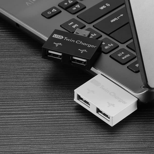 Mini USB-hubb 2 Port Twin Laddadapter för PC USB-minne