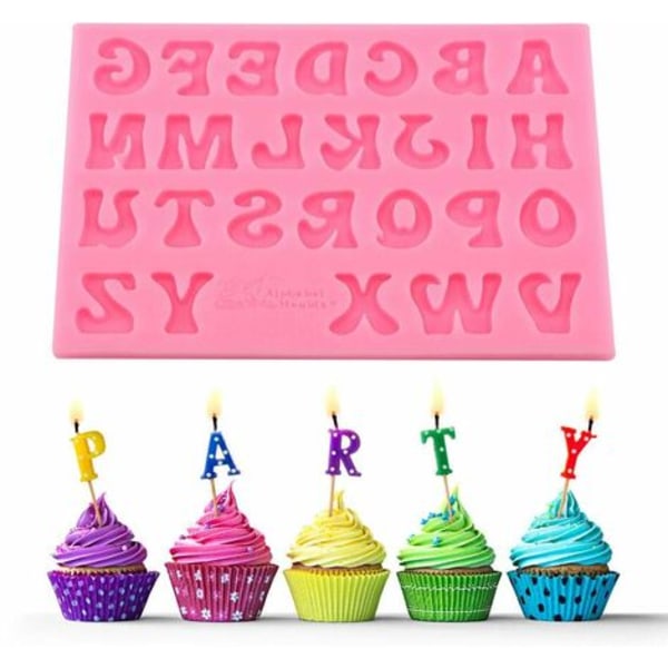 Bogstavforme silikoneforme til fremstilling af slik, kage, fondant, chokolade (pink)