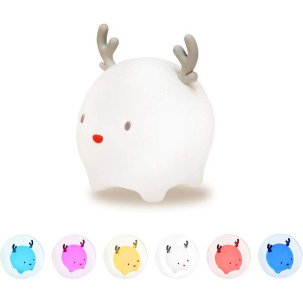 Hvidt 0,16W Cute Pet Fawn Silikone Natlys USB Charge Shoot Night Light LED Timing，til stue og børneværelse