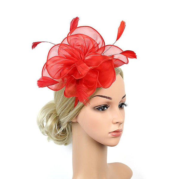 Faux Feather Net Garn Hatt Enfärgad Fascinator Bröllop Tea Party Huvudbonader Hårprydnad för National Flag Color