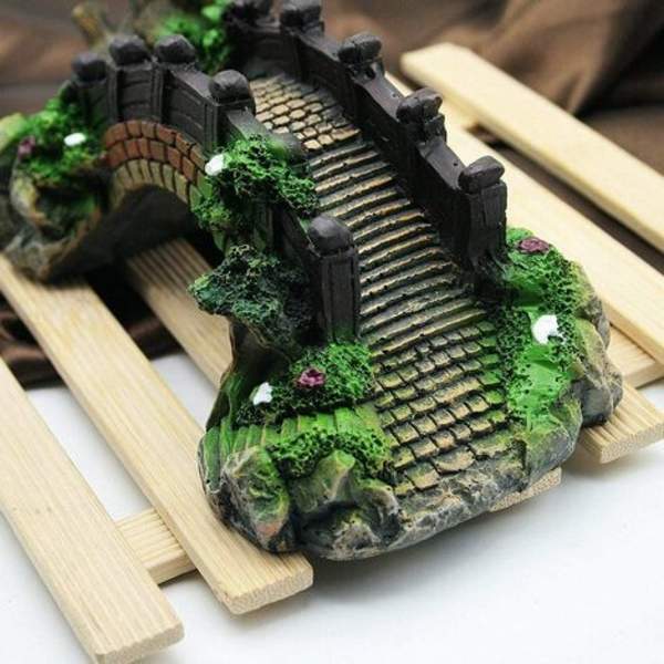 1 stk Aquarium Magic Resin Dekoration Farverig Bridge Pavillion Tree Rockery til akvarium