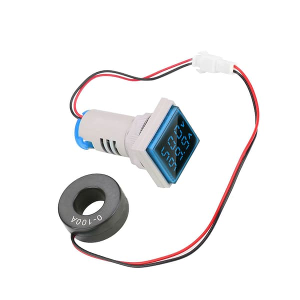 LED Digital Display AC Spenning Strømmåler Indikator 22mm 0-100A Blå