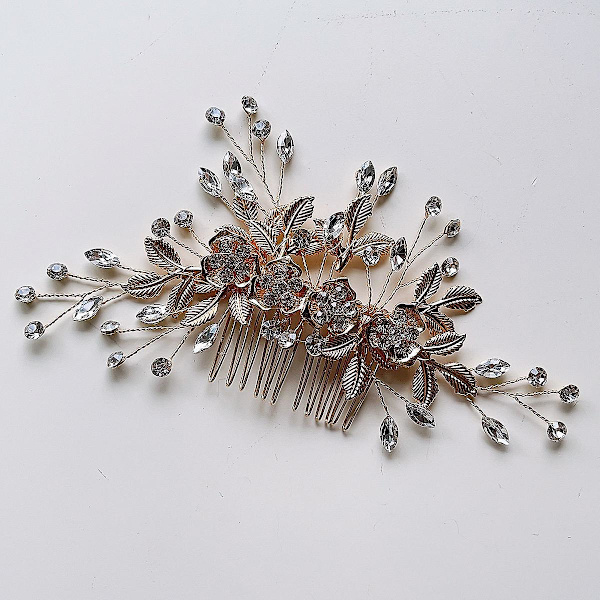 Flower Insert Comb tekojalokivi upotekoristeinen Vintage tyylikäs käsintehty hiuskampa naisten hääjuhliin Gold Hairpin
