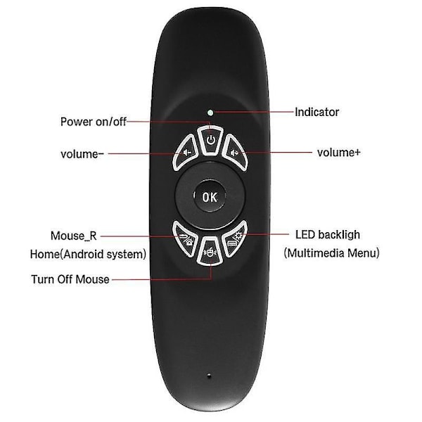 c120 Trefärgad bakgrundsbelyst 2,4 g trådlös minitangentbord Airmouse