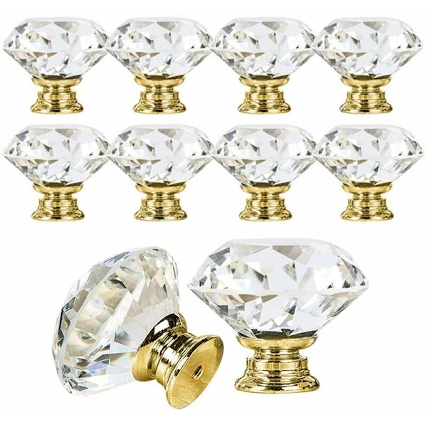 Flerfarget skap dørhåndtak med diamant krystallhåndtak (10 stk gullbase) Universal kjøkkenskap