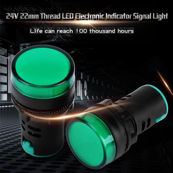 Vihreä LED-merkkivalo 10 kpl AC DC 24V 22mm kierre