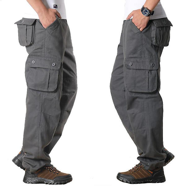Enfärgade Cargo-byxor för män Gray 32