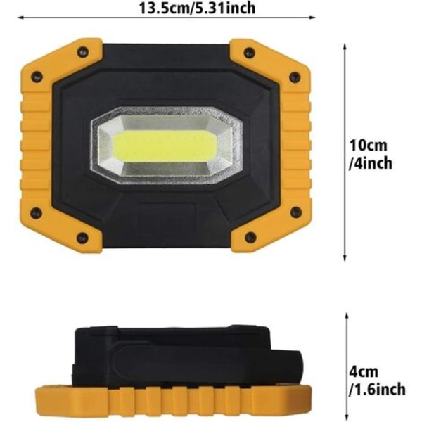 Genopladeligt LED Flood Light 30W 2000LM Byggeplads Arbejdslys med 2X 18650 batteri 3 Modes Bærbar Lanterne USB