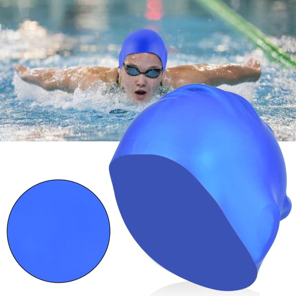 2 stk Svømmehette Elastisk Vanntett Silikon Sports Svømmehette for Langt Hår Kvinner Blå