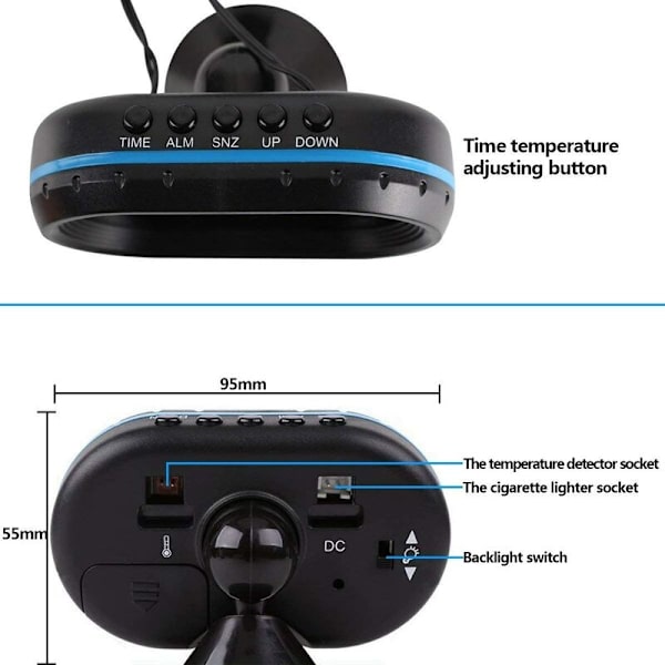 12-24V monitoiminen elektroninen LCD-autolämpömittarin lämpötilaherätyskello
