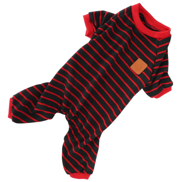 Myke strikkede 4-bens pyjamaser med striper for hunder, valper og katter, rød stripe