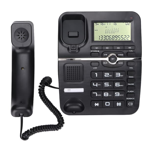 KXT2028CID Stationær fastnettelefon med 4 hurtigvalgsgrupper, fastnettelefon til kontor/hotel, sort