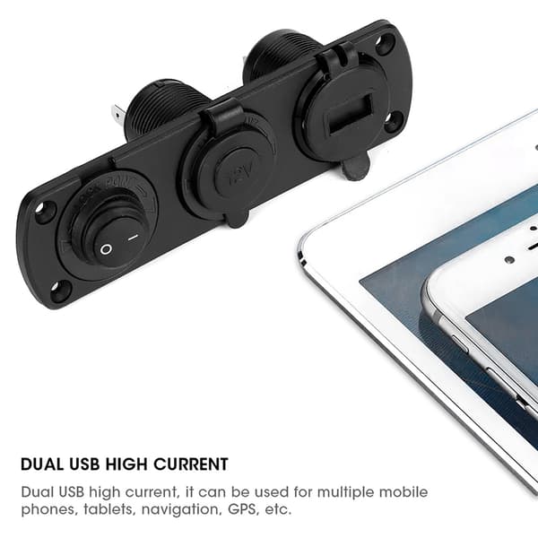 12V Dobbel USB Billader med Uavhengig Bryter Blå LED