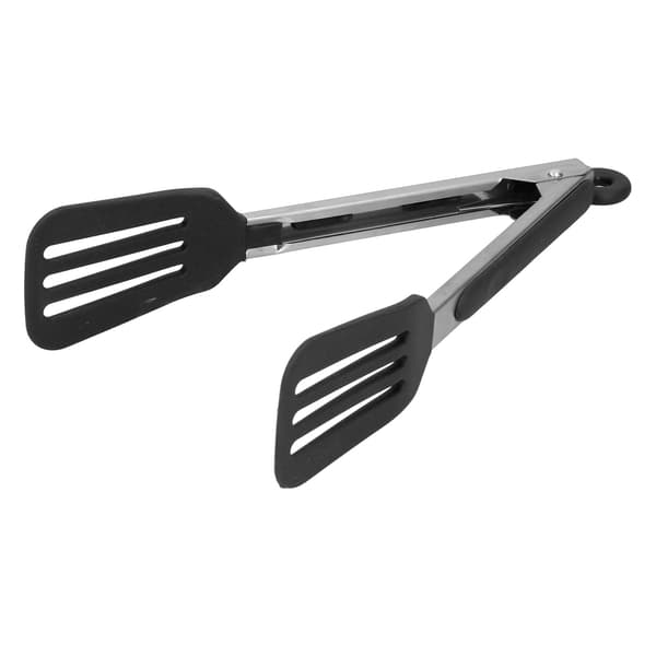 Sammenklappelig Stegtang i Rustfrit Stål med Silikone til Grill Køkken 30 cm Sort