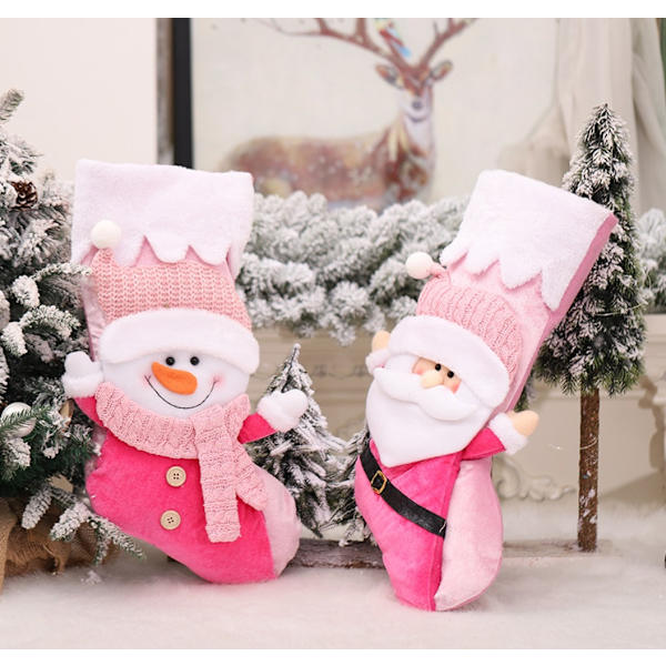 Juldekoration Old Man Snowman Doll Raising Hand Julstrumpor (Pink Old Man Model + Rosa Snowman Model),