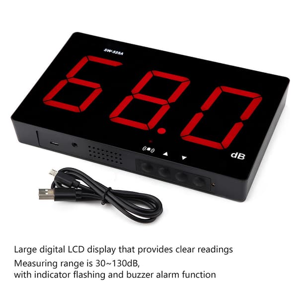 Digital lydnivåmåler USB 30-130dB Veggmontert LCD-skjerm