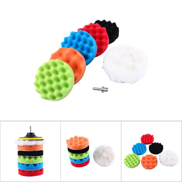 7 stk. 4\" Svampepolering Voksning Buffing Pads Kit Bilpoleringsmaskine M10 Boradapter Kit