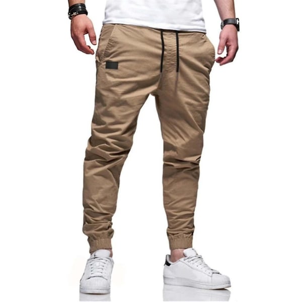 Enfärgad dragsko för män Cargo byxor med elastisk midja Khaki 3XL
