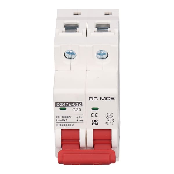 Miniature Circuit Breaker 2P 6000A Brydeevne 20A Pa66 Hus Solcelle DC1000V