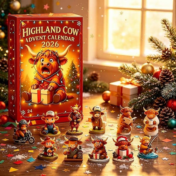 Jule Highland Ko Julekalender, 24 stk. samleobjekter 3D Ko Figurer, Nedtællingspynt Gave 24 Days