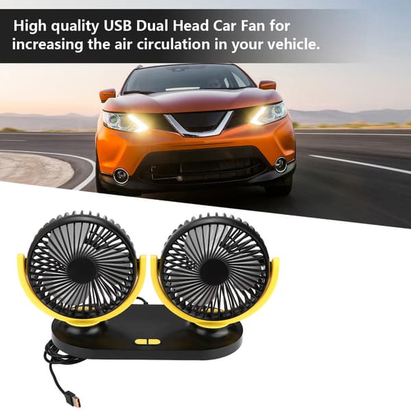 USB Dobbelt Hoved Bilventilator Bærbar Klimaanlæg Auto Køler Ventilation 12V Sort Gul