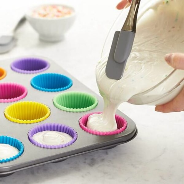 12 stk/sæt Silikone kageform rund form muffin cupcake bageforme køkken bagegrej Maker DIY kage dekorationsværktøj