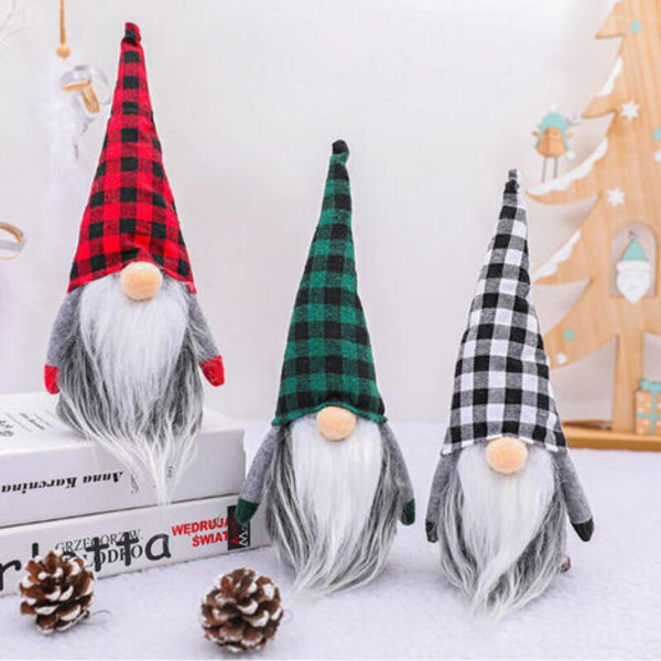 Nisser Julepynt 3PC Håndlavet Skandinavisk Santa Tomte Plys Gnom, Hjem Bordpynt Jul Gnome Deco