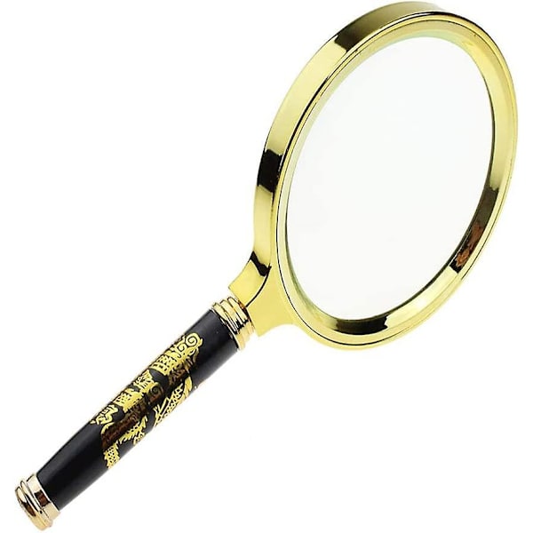 10x trähandtag handhållet förstoringsglas för hemstudier, läsning, antikt (90 mm diameter, svart)