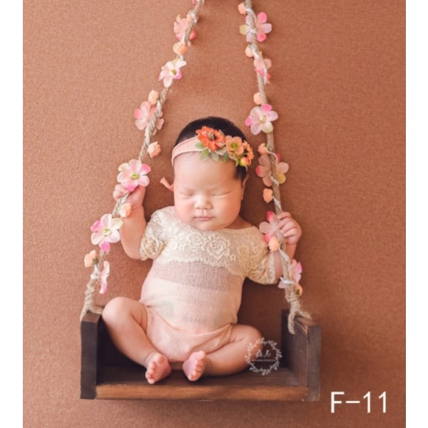 Fotografi rekvisita svängbräda fotostudio foto rekvisita trä baby fullmåne barn fotofotografering (F-11 kaffefärg med blomremsor),