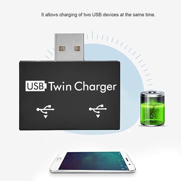 Mini USB-hubb 2 Port Twin Laddadapter för PC USB-minne