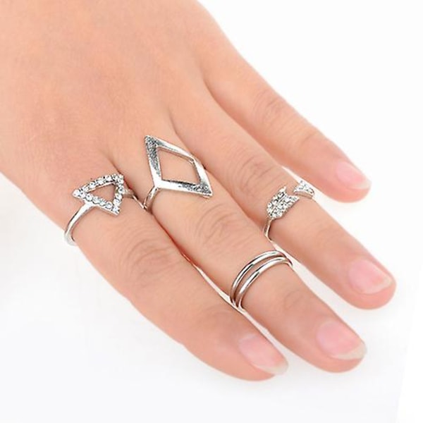 5 kpl / set tekojalokivi yläpuolella rystysten midi sormus sormusten pinoaminen sormukset Boho korut Silver