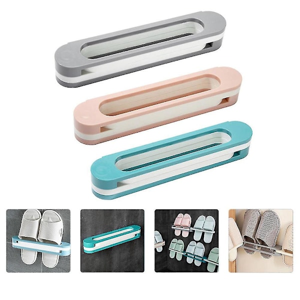 Tofflor Hylla Förvaring Plast Skohållare Vikbar Tofflor Rack.(rosa+blå+grå)(3st)
