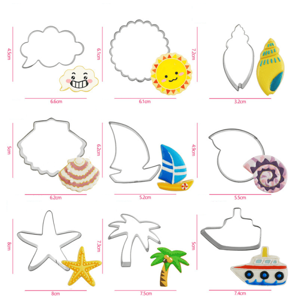 Set med 9 stansar för att skära kakor från Beach Ocean,