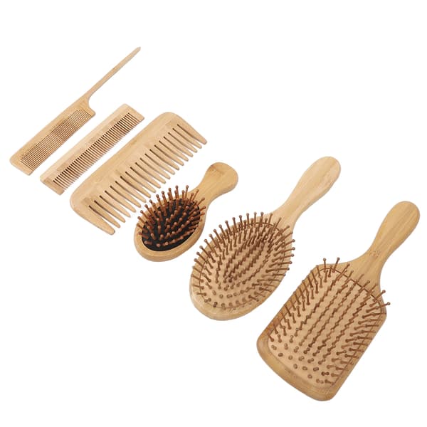 6 st Kamhår Skägg Luftkudde Utrasslande Borste Bambu Set Kit För Hemsalong