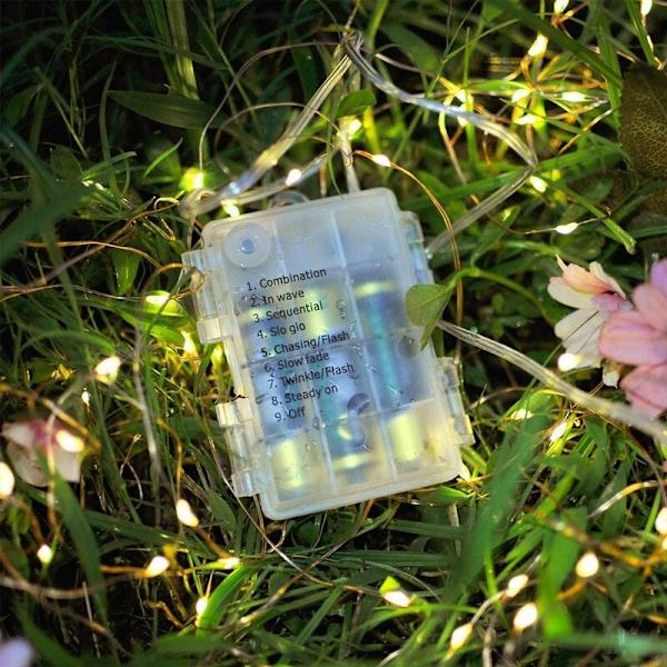 vitbitar 10 meter 100 lampor vattentät batterilåda med fjärrkontroll 8 funktioner USB koppartrådslampor, för