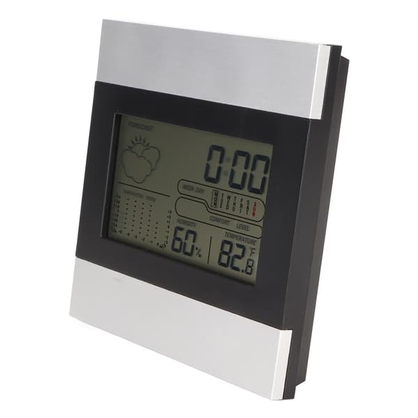 Digital Väderklocka Temperatur Luftfuktighet Display Aluminiumfodral Skrivbord Väggmontering Väckarklocka