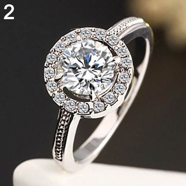 Mode Kvinder Guld/sølvbelagt Zircon Finger Ring Bryllup Forlovelsessmykker Silver US 8