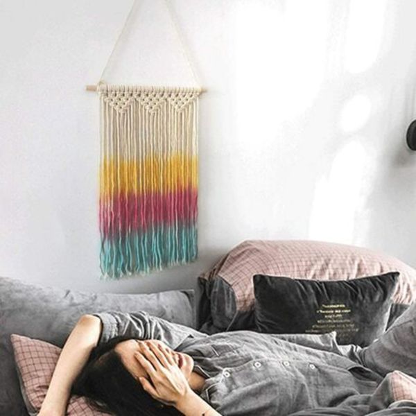 Makrame seinäteline Makuuhuone Olohuone Seinäteline kudottu kuvakudos Boho Decor koristelu köysi tapettia (väri: mult